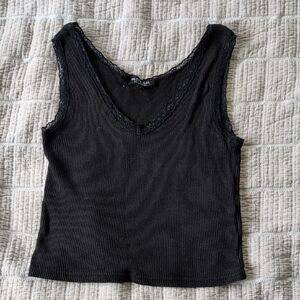 Nasty Gal Charcoal Lace Trim Tank Top